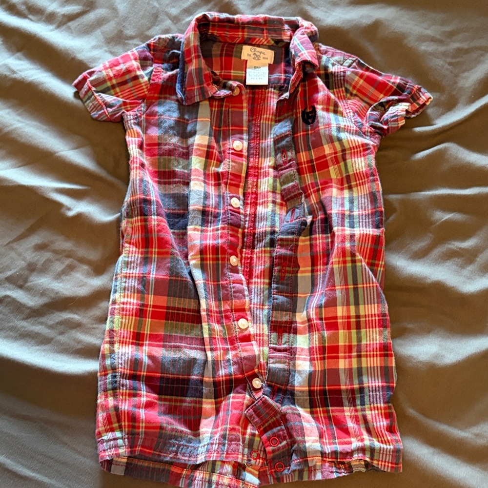 Kids Plaid Button-Front Outfit - Red Multi